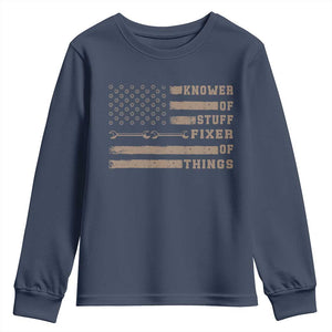 Knower Of Stuff Fixer Of Things Youth Sweatshirt Funny Handyman Dad Husband Vintage American Flag TS11 Navy Print Your Wear
