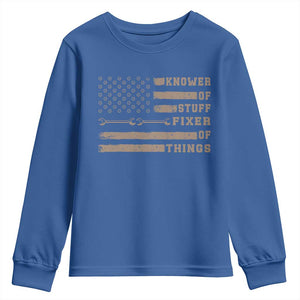 Knower Of Stuff Fixer Of Things Youth Sweatshirt Funny Handyman Dad Husband Vintage American Flag TS11 Royal Blue Print Your Wear