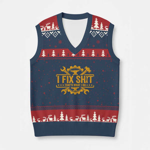 I Fix Shit Thats What I Do V-Neck Knit Sweater Vest Funny Work Fathers Day TS11 Navy Red Print Your Wear