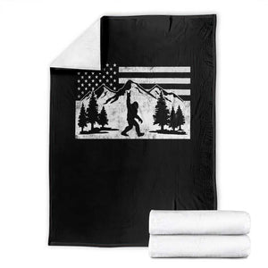 Patriotic Bigfoot American Flag in Forest Throw Blanket TS11 Black Print Your Wear
