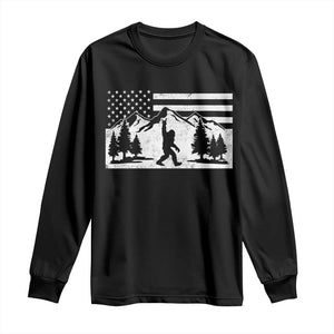 Patriotic Bigfoot American Flag in Forest Long Sleeve Shirt TS11 Black Print Your Wear
