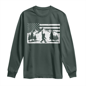 Patriotic Bigfoot American Flag in Forest Long Sleeve Shirt TS11 Dark Forest Green Print Your Wear