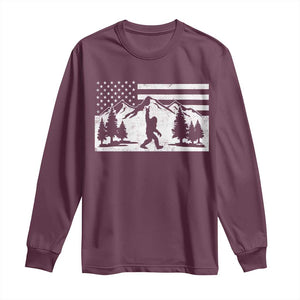 Patriotic Bigfoot American Flag in Forest Long Sleeve Shirt TS11 Maroon Print Your Wear