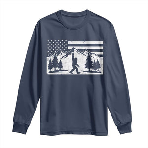 Patriotic Bigfoot American Flag in Forest Long Sleeve Shirt TS11 Navy Print Your Wear