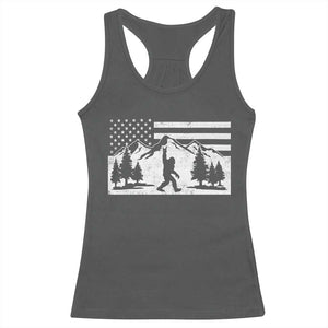 Patriotic Bigfoot American Flag in Forest Racerback Tank Top TS11 Dark Heather Print Your Wear