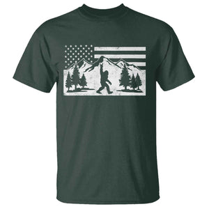 Patriotic Bigfoot American Flag in Forest T Shirt TS11 Dark Forest Green Print Your Wear