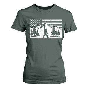 Patriotic Bigfoot American Flag in Forest T Shirt For Women TS11 Dark Forest Green Print Your Wear