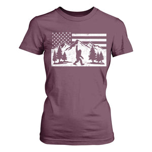 Patriotic Bigfoot American Flag in Forest T Shirt For Women TS11 Maroon Print Your Wear