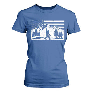 Patriotic Bigfoot American Flag in Forest T Shirt For Women TS11 Royal Blue Print Your Wear
