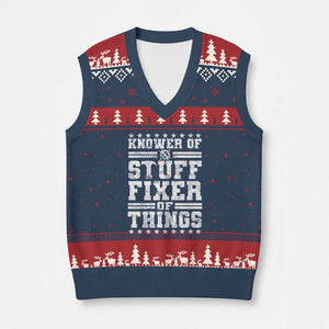 Knower Of Stuff Fixer Of Things V-Neck Knit Sweater Vest Funny Handyman Mechanic Dad TS11 Navy Red Print Your Wear