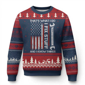 Thats What I Do I Fix Stuff And I Know Things Ugly Christmas Sweater Funny Mechanic Engineer Vintage American Flag TS11 Navy Red Print Your Wear