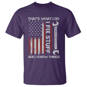 Thats What I Do I Fix Stuff And I Know Things T Shirt Funny Mechanic Engineer Vintage American Flag TS11 Purple Print Your Wear