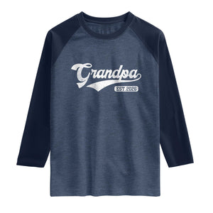 Grandpa Est 2026 Raglan Shirt New Grandpa Paternity Father's Day TS11 Heather Denim Navy Print Your Wear
