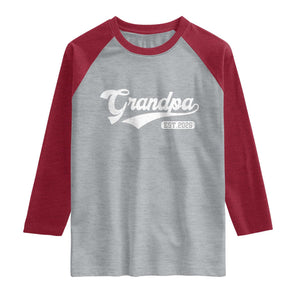 Grandpa Est 2026 Raglan Shirt New Grandpa Paternity Father's Day TS11 Heather Gray Heather Red Print Your Wear