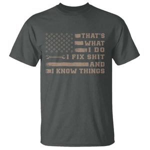 Thats What I Do I Fix Shit And I Know Things T Shirt Funny Mechanic American Flag TS11 Dark Heather Print Your Wear