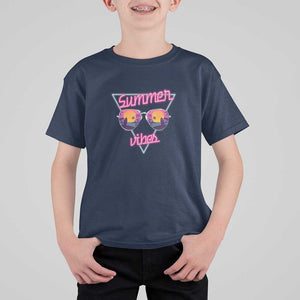 80s Summer Vacation T Shirt For Kid Summer Vibes Neon Sunglasses and Ocean Beach Palm Tree TS11 Navy Print Your Wear