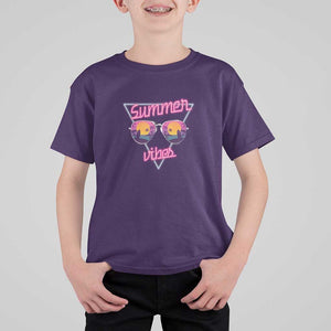 80s Summer Vacation T Shirt For Kid Summer Vibes Neon Sunglasses and Ocean Beach Palm Tree TS11 Purple Print Your Wear