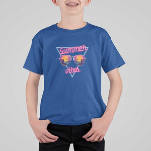 80s Summer Vacation T Shirt For Kid Summer Vibes Neon Sunglasses and Ocean Beach Palm Tree TS11 Royal Blue Print Your Wear