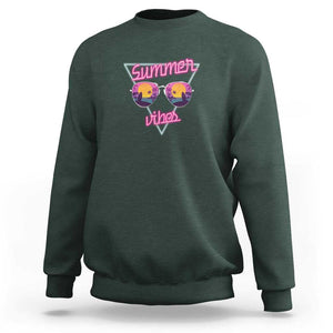 80s Summer Vacation Sweatshirt Summer Vibes Neon Sunglasses and Ocean Beach Palm Tree TS11 Dark Forest Green Print Your Wear