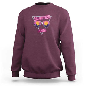80s Summer Vacation Sweatshirt Summer Vibes Neon Sunglasses and Ocean Beach Palm Tree TS11 Maroon Print Your Wear