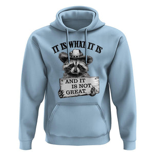 Funny Raccoon Hoodie It Is What It Is And It Is Not Great Text Display Board TS11 Light Blue Print Your Wear