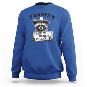 Funny Raccoon Sweatshirt It Is What It Is And It Is Not Great Text Display Board TS11 Royal Blue Print Your Wear
