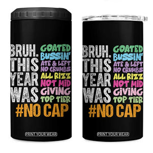 Funny Bruh This Year Was Goated No Cap 4 in 1 Can Cooler Tumbler Last Day Of School TS11 One Size: 16 oz Black Print Your Wear