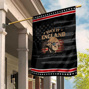 Funny Suck It England Patriotic Garden Flag 4th of July George Washington 1776 TS11 Distressed Black Red Print Your Wear