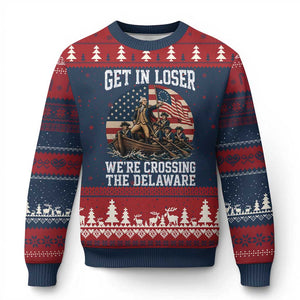 Get In Loser We Are Crossing The Delaware Ugly Christmas Sweater Funny George Washington 4th Of July TS11 Navy Red Print Your Wear