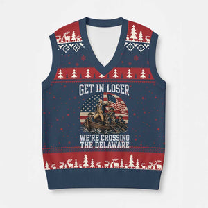 Get In Loser We Are Crossing The Delaware V-Neck Knit Sweater Vest Funny George Washington 4th Of July TS11 Navy Red Print Your Wear