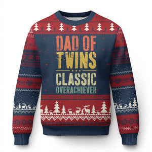 Dad Of Twins Classic Overachiever Ugly Christmas Sweater Proud Twin Father TS11 Navy Red Print Your Wear