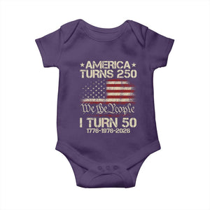 America Turns 250 I Turn 50 Baby Onesie 50th Birthday 250th Anniversary USA 1776 1976 2026 TS11 Purple Print Your Wear