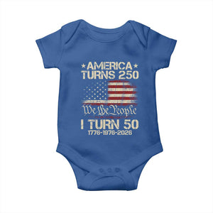 America Turns 250 I Turn 50 Baby Onesie 50th Birthday 250th Anniversary USA 1776 1976 2026 TS11 Royal Blue Print Your Wear