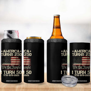 America Turns 250 I Turn 50 4 in 1 Can Cooler Tumbler 50th Birthday 250th Anniversary USA 1776 1976 2026 TS11 Print Your Wear