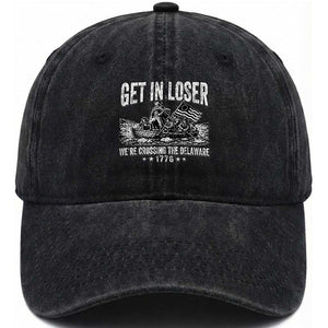 Get In Loser We Are Crossing The Delaware Washed Cotton Baseball Cap Funny George Washington 250th 4th Of July TS11 Print Your Wear