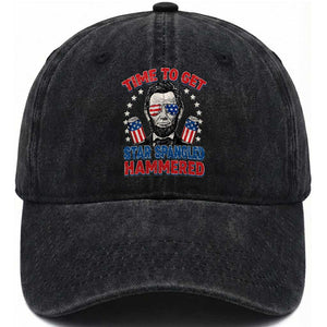 Time To Get Star Spangled Hammered Abraham Lincoln Washed Cotton Baseball Cap Funny 4th of July