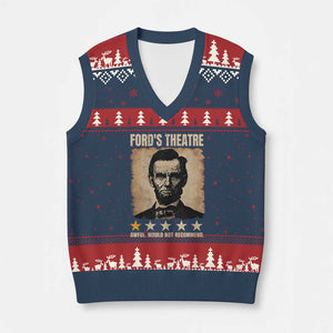 Abraham Lincoln Ford's Theatre V-Neck Knit Sweater Vest Awful Would Not Recommend Funny US History