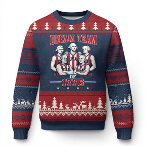 Dream Team of 1776 Funny Basketball 4th of July Founding Fathers Ugly Christmas Sweater
