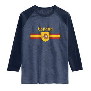 Espana Escudo Retro Spain Coat of Arms and Flag Español Raglan Shirt TS11 Heather Denim Navy Print Your Wear