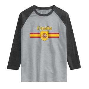Espana Escudo Retro Spain Coat of Arms and Flag Español Raglan Shirt TS11 Heather Gray Heather Charcoal Print Your Wear