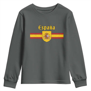 Espana Escudo Retro Spain Coat of Arms and Flag Español Youth Sweatshirt TS11 Dark Heather Print Your Wear
