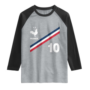 France Football Coq Raglan Shirt French Flag Stripes Number 10 Athletic Soccer National Pride
