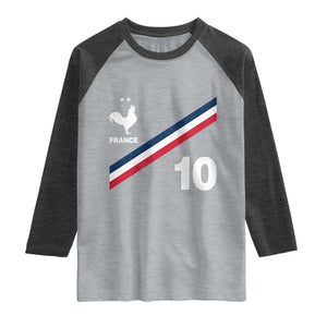France Football Coq Raglan Shirt French Flag Stripes Number 10 Athletic Soccer National Pride