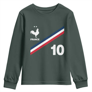 France Football Coq Youth Sweatshirt French Flag Stripes Number 10 Athletic Soccer National Pride