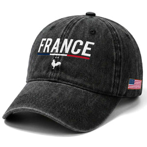 France Gallic Rooster Sports Throwback Design Vintage French Flag Washed Cotton Baseball Cap
