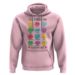 All Feelings Are Okay Hoodie School Teacher Psychologist Counselor Planets Back To School TS11 Light Pink Print Your Wear