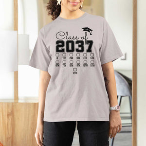 Class of 2037 T Shirt For Women Grow With Me Pre-k To 12th Grade Handprint Mortarboard TS11 Ice Gray Print Your Wear