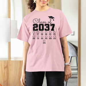 Class of 2037 T Shirt For Women Grow With Me Pre-k To 12th Grade Handprint Mortarboard TS11 Light Pink Print Your Wear