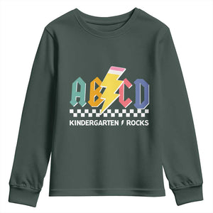 ABCD Kindergarten Rock And Roll Youth Sweatshirt Teachers Back To School TS11 Dark Forest Green Print Your Wear