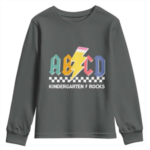 ABCD Kindergarten Rock And Roll Youth Sweatshirt Teachers Back To School TS11 Dark Heather Print Your Wear